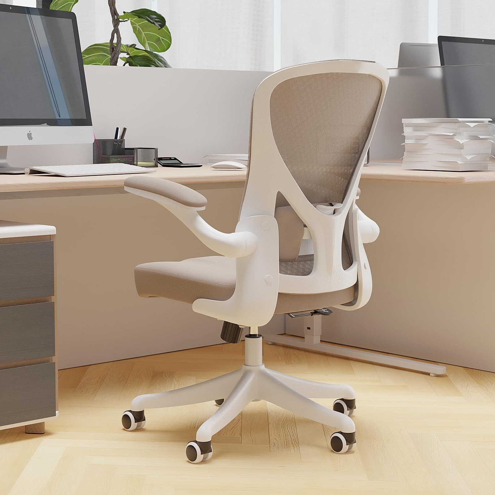 Ergonomic Office Chair with Flip-Up Armrests & Lumbar Support Cushion-image