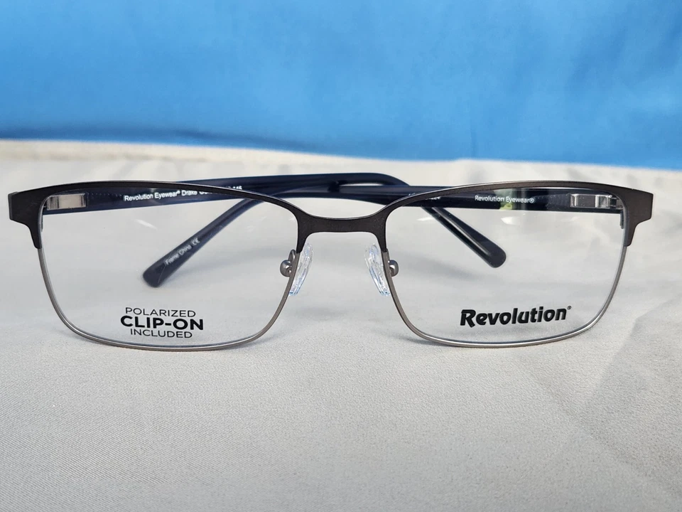 New Revolution Eyeglass Frame w/ Magnetic Sun Clip Drake Gunmetal 57-18-145 - Image 2 of 4