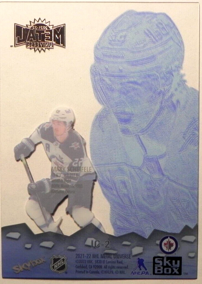 2021-22 21/22 Skybox Metal Universe Ice Carvings IC-2 Mark Scheifele Jets - Image 2 of 2