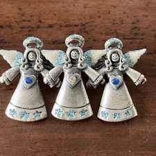 KC Christmas Angels w/ Hearts Rhinestones Glitter Pin Brooch