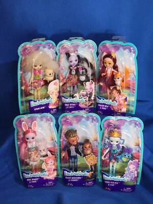 Enchantimals Doll Set Of 6 Bree Bunny Sage Skunk Patter Peacock Lorna Lamb + NEW