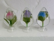 Vintage Eleco Water Globe Set Pink Purple Blue Silk Flower Ornament Taiwan 1970s