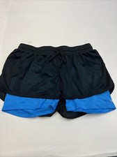 Champion Blue With Black Mesh Overlay Running Elastic Drawstring Waist Shorts L