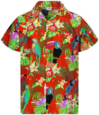 Funky Hawaiihemd Herren Kurzarm Hawaiian Shirt Parrot Cockatoo
