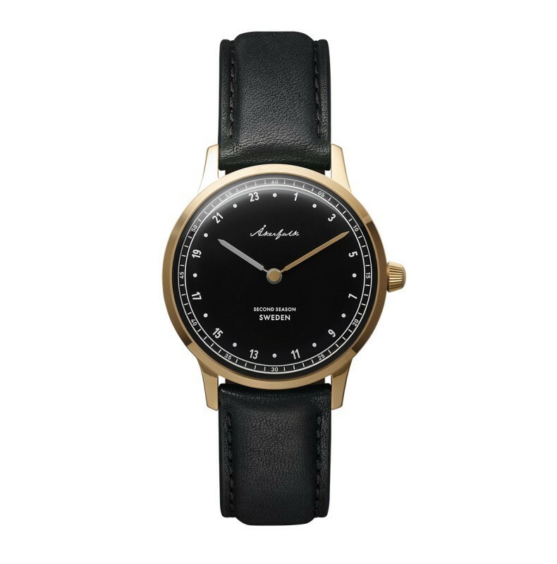 Akerfalk Second Season Quarz Swiss Stahl Leder Gold Schwarz 24h