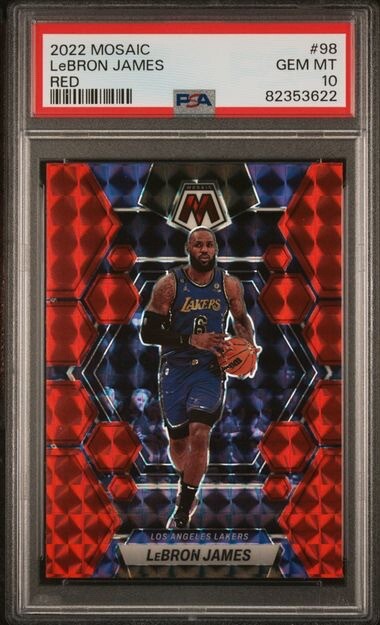 LeBRON JAMES 2022 Panini Mosaic #98 Red Prizm PSA 10 Lakers