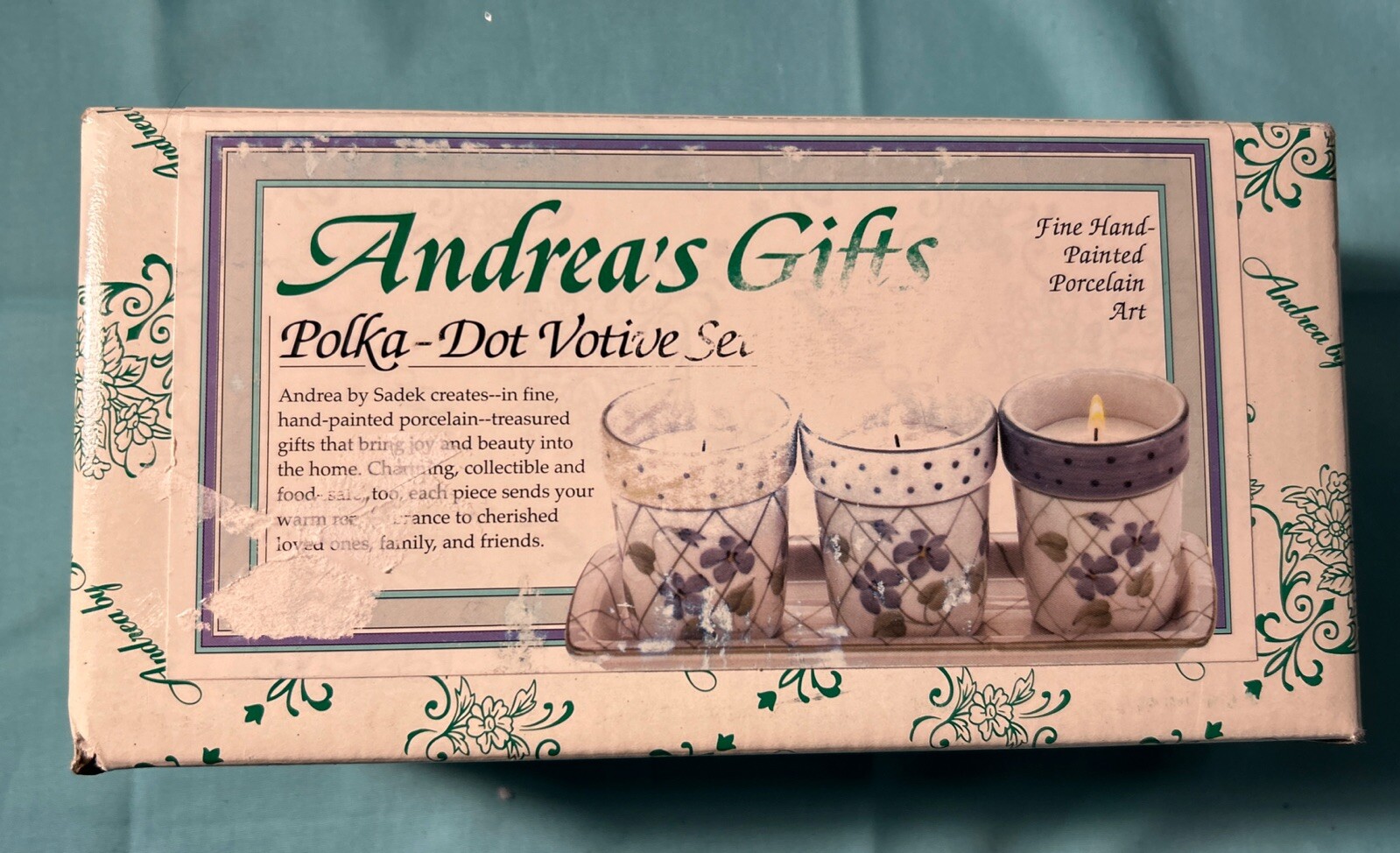 Andrea’s hand-painted polkadot porcelain votive candle set