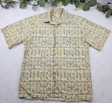 VTG Pierre CArdin Short Sleeve Fish Button Up Shirt Size L 100 Cotton