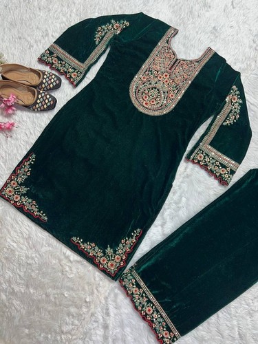 Heavy Viscous Velvet Salwar Kameez Wedding Bollywood Women stitched Designer wea - Picture 3 of 4