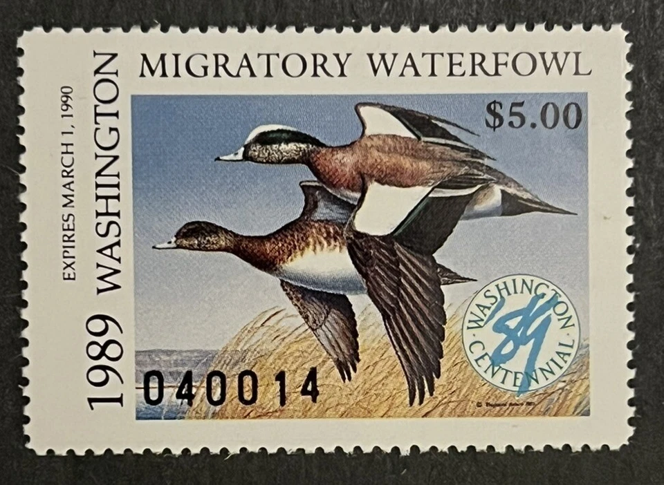 Travelstamps: 1989 Washington State Duck Stamp - $5 Mint MNH OG - Image 2 of 4