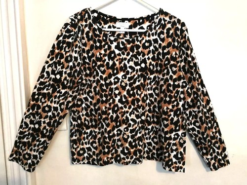 Charter Club Womens Blouse XL Pima Cotton Leopard Animal Print Luxury Shirt Top