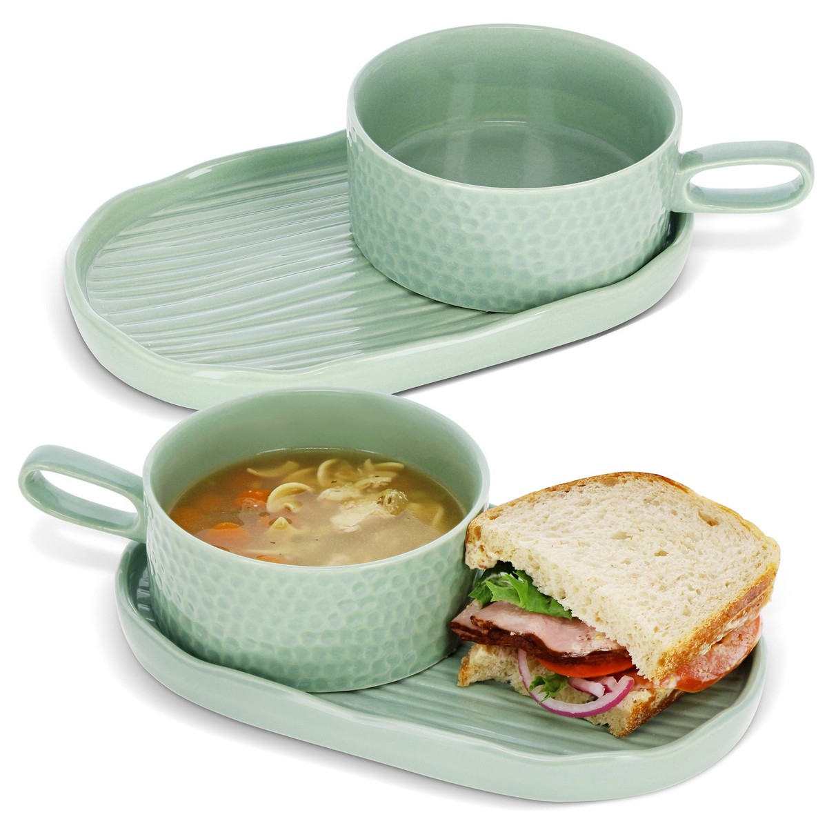 Potted Pans Soup and Sandwich Set of 16oz Mint Soup Bowl with