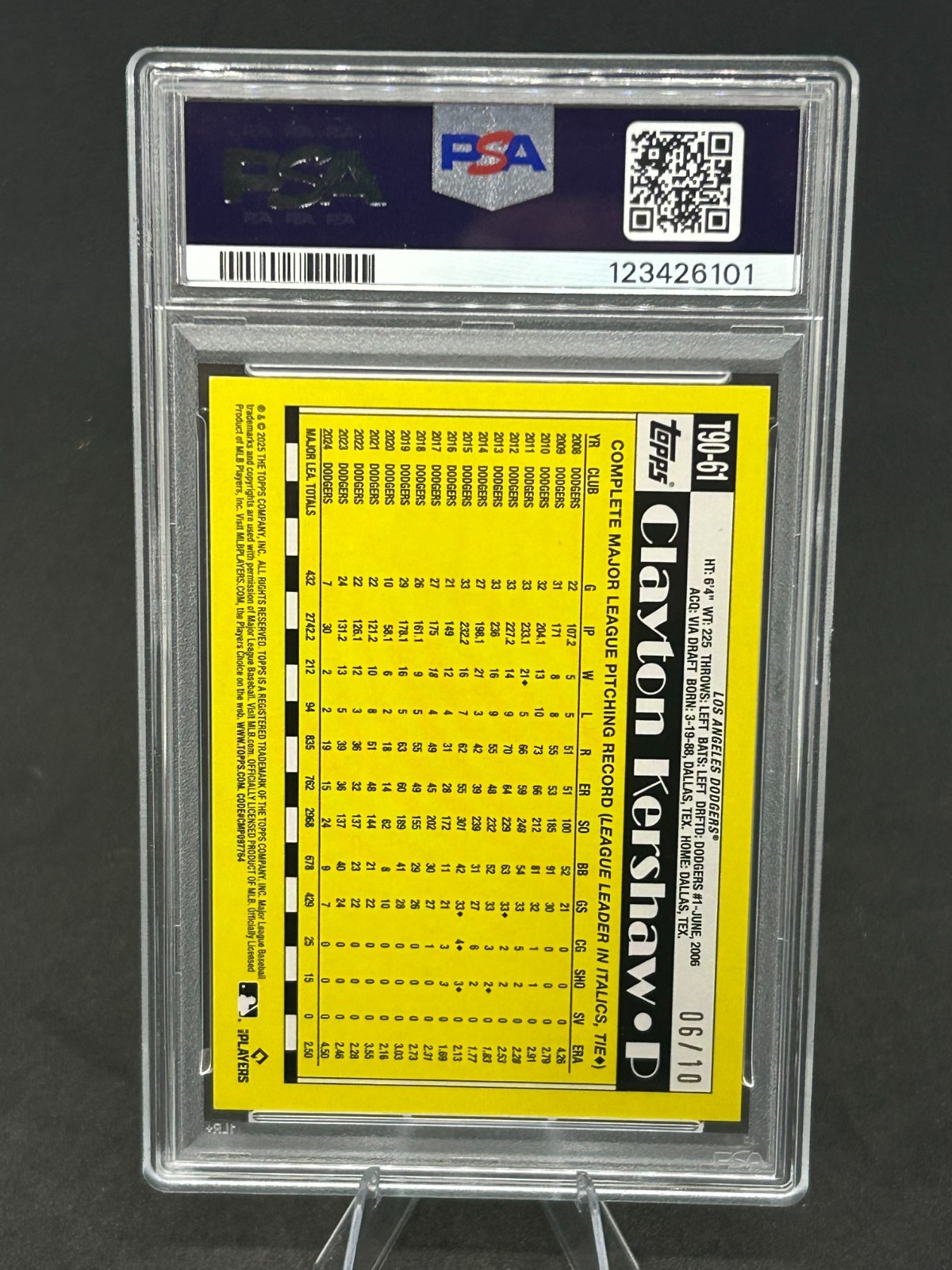 2025 Topps #T90-61 Clayton Kershaw 35th Anniversary BLK Crackle foil /10PSA 10 view 2