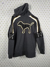 Victorias Secret Pink Rare Embroidered Dog Logo Quarter Zip Hooded Jacket SMALL