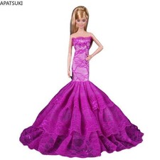 Purple Lace Wedding Dress For 1/6 Doll Clothes Fishtail Outfits Gown Outfits