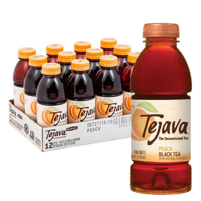 Tejava Unsweetened Peach Iced Tea, 16.9 Ounce PET Bottles, Natural, Non-Gmo-Veri