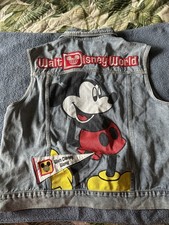 Vintage Walt Disney World Denim Vest Mickey Mouse Patches Graphic Back Adult XL