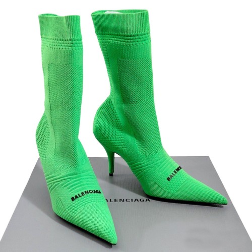 NEW - Balenciaga Textured Knit Logo Boots in Fluo Green Women's Size 7 / 37