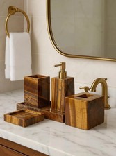 Tiger Eye Stone Bathroom Set of 5 Luxury Natural Gemstone Bathroom Accessories