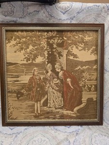 Vintage French Tapestry Goblins Pictorial Medieval Floral Wall Hanging