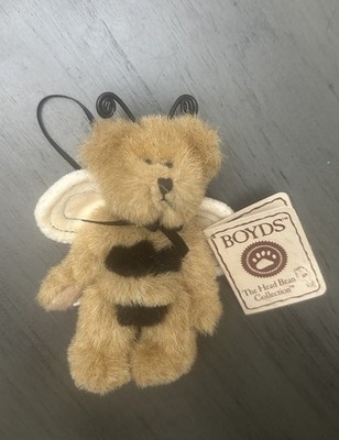 Boyds Bear Bumble Bee Bizz Heirloom Head Bean Plush Mini Brown Bear 5'' Ornament