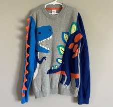 Dino Friends Sweater 3D Spikes Arm 100% Cotton Boys Size 12 Blue Gray Crewneck