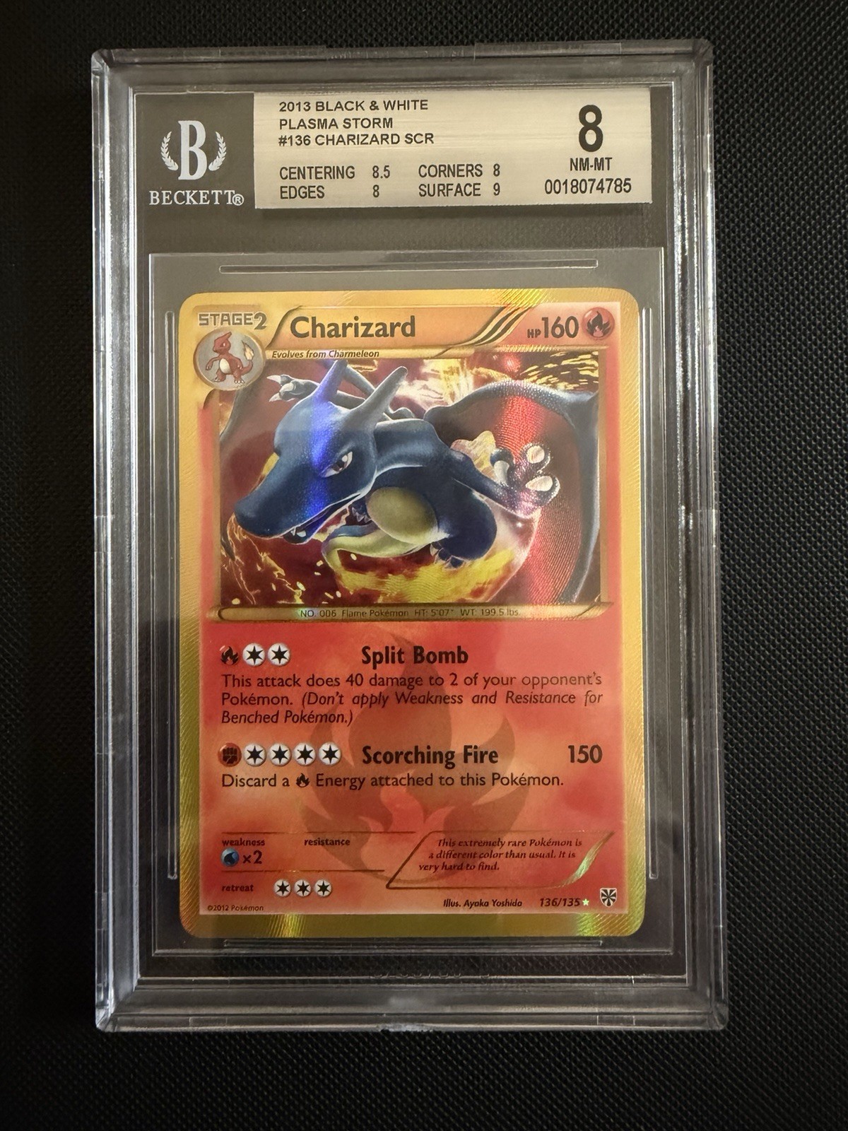 Pokemon 2013 BGS 8 Charizard Holo 136/135 Secret Plasma Storm English Nintendo