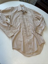After Six Vtg 70's Beige Ruffle Front Tuxedo Shirt Dagger Collar Small