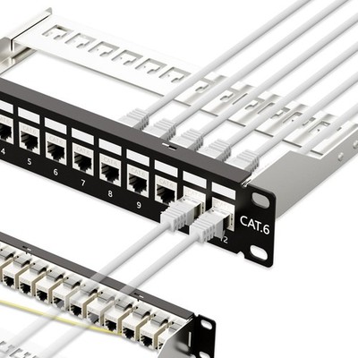Patch Panel 10Gbps 12 Port RJ45 Coupler Cat6 Shielded Wallmount Rackmount