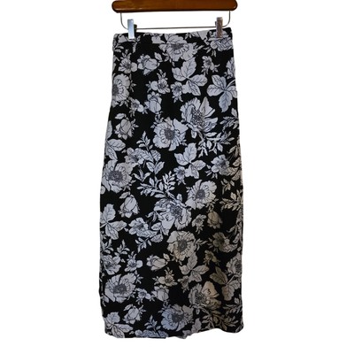 Old Navy Pencil Skirt XS Womens Linen Blend Black White Floral
