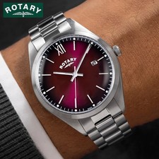 Rotary RGB10003/17 SS Bracelet Red Dial RRP �159.00 Watch 2 Year Guarantee