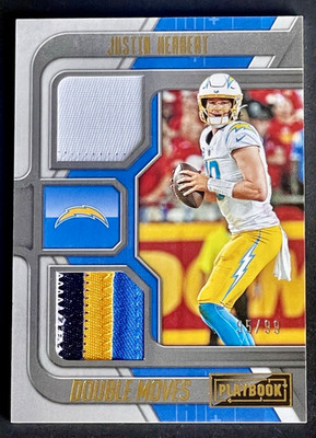 2022 Playbook Justin Herbert /99 Double Moves 4 Color Patch GOLD #DM-8 Chargers