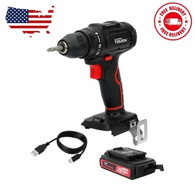 20V Brushless Cordless Drill with 1.5Ah Battery and USB-C Charging Cable