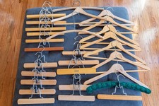 Lot of 28 Vintage Wooden Clothes Hangers - Bar, Clamp Style, Wishbone, Setwell