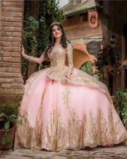 Princess Pearl Pink Quinceanera Dress Lacing Up Beaded Lace Appliques Prom Dress