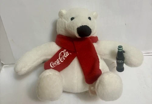 Vintage Coca-Cola  4" Mini Plush Polar Bear With Coke Bottle EC Collectible Fast