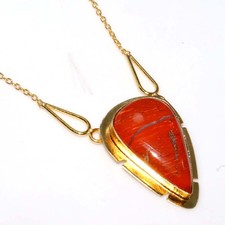Golden Plated Huge Red Jasper Necklace 17" New Year Gifts Most Beautiful AU u729