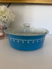 Vintage Pyrex Blue Snowflake Garland 664 Big Bertha 4 Qt Bowl Bread Pan With Lid