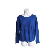 Tahari Womans Viscose Blend Sweater Medium Long Sleeve Ribbed Blue Pullover Top