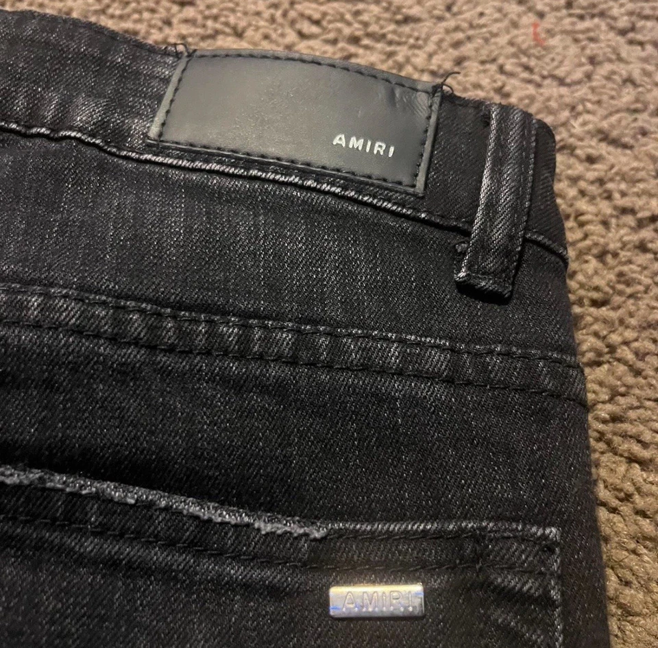 Talla 32 - Pantalones de mezclilla Amiri Angle 100 % auténticos negros logotipo de pierna envío rápido Foto 3 de 4