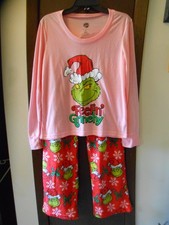 WOMEN'S THE GRINCH LONG SLEEVE MULTI-COLOR FLEECE 2-PIECE PAJAMA SET SIZE M