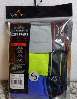 Terramar Men's Standard Silkskins TXO 6'' Boxer Briefs, Yellow/Blue/Grey-SMALL