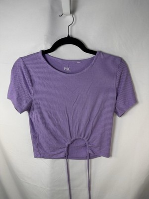 Women s PAC Cares Purple Ribbed Crop Top Tie Front Size Medium 