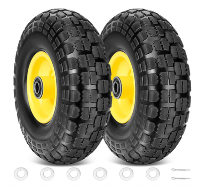 #ad 4.00 6 Tire and Wheel Flat Free 2 Pack 13quot; Solid Tires with 5 8quot; Axle Bore H... $53.19