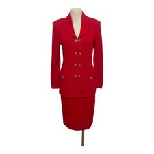 St. John Collection Marie Gray Santana Knit Blazer 4 Skirt 4 Cayenne Red
