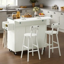 Rolling Kitchen Island Cart w/ Drop Leaf Countertop Adjustable Shelve Spice Rack