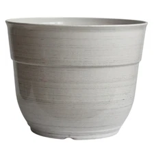Garden Elements Glazed Brushed Happy Plastic Planter, Large, Cream, 15"
