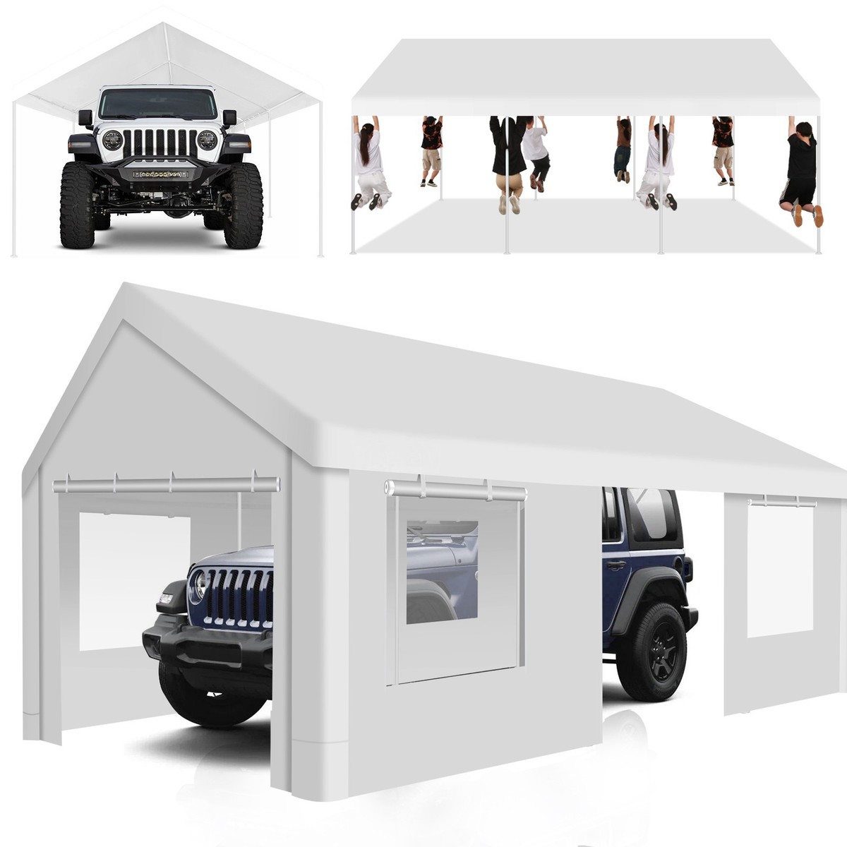 12'x20' Carport w/ Sidewalls &2 Doors,Heavy Duty Canopy Party Tent