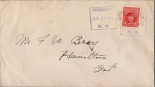 Canada 4c KGVI War Issue 1946 Taymouth, N.B. to Hamilton, Ont.  Small tear at to