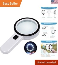 Ergonomic 30X Magnifying Glass with 12 Ultra-Bright LEDs - Ideal for Low Vision